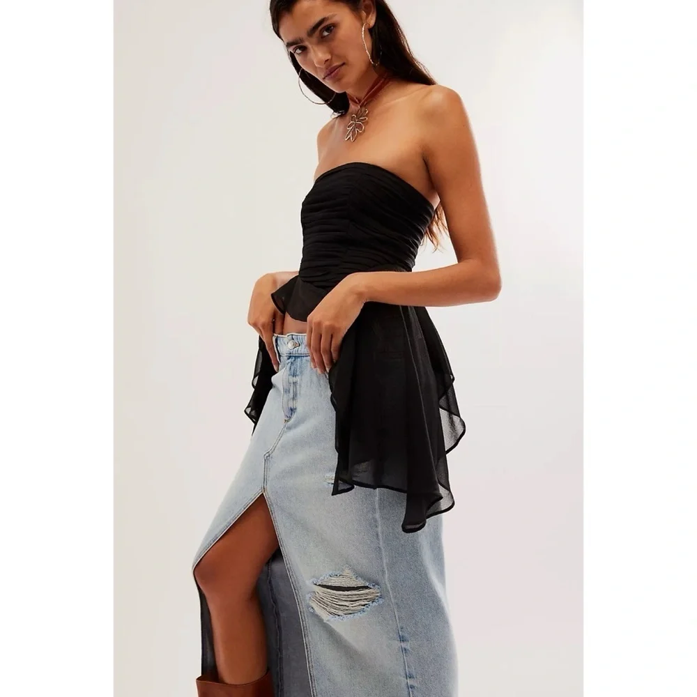 NWT Seroya Matilda Low-Rise Denim Maxi Skirt 25